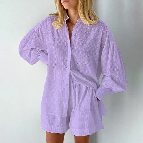 Nora | Long Sleeve Blouse and Shorts Set - Motheero