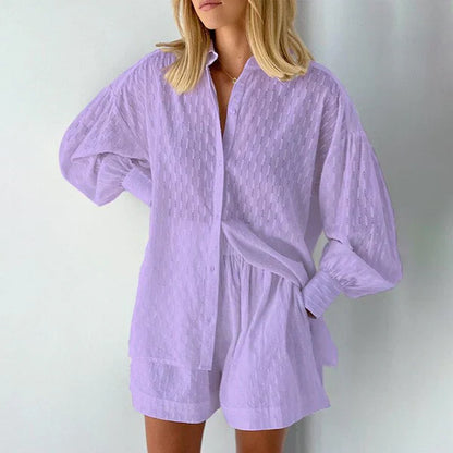 Nora | Long Sleeve Blouse and Shorts Set - Motheero