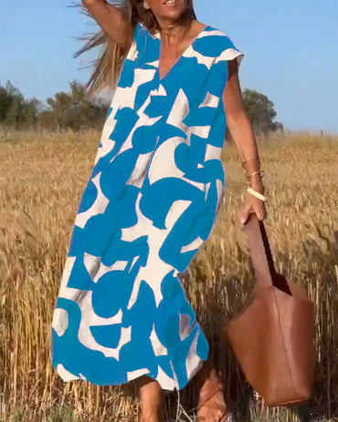 Lina | Printed V-Neck Maxi Dress - Motheero
