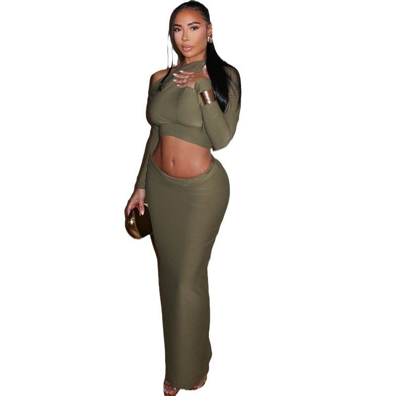 Cleo Set | Long Skirt & Long-Sleeve Crop Top