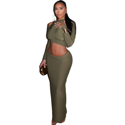 Cleo Set | Long Skirt & Long-Sleeve Crop Top