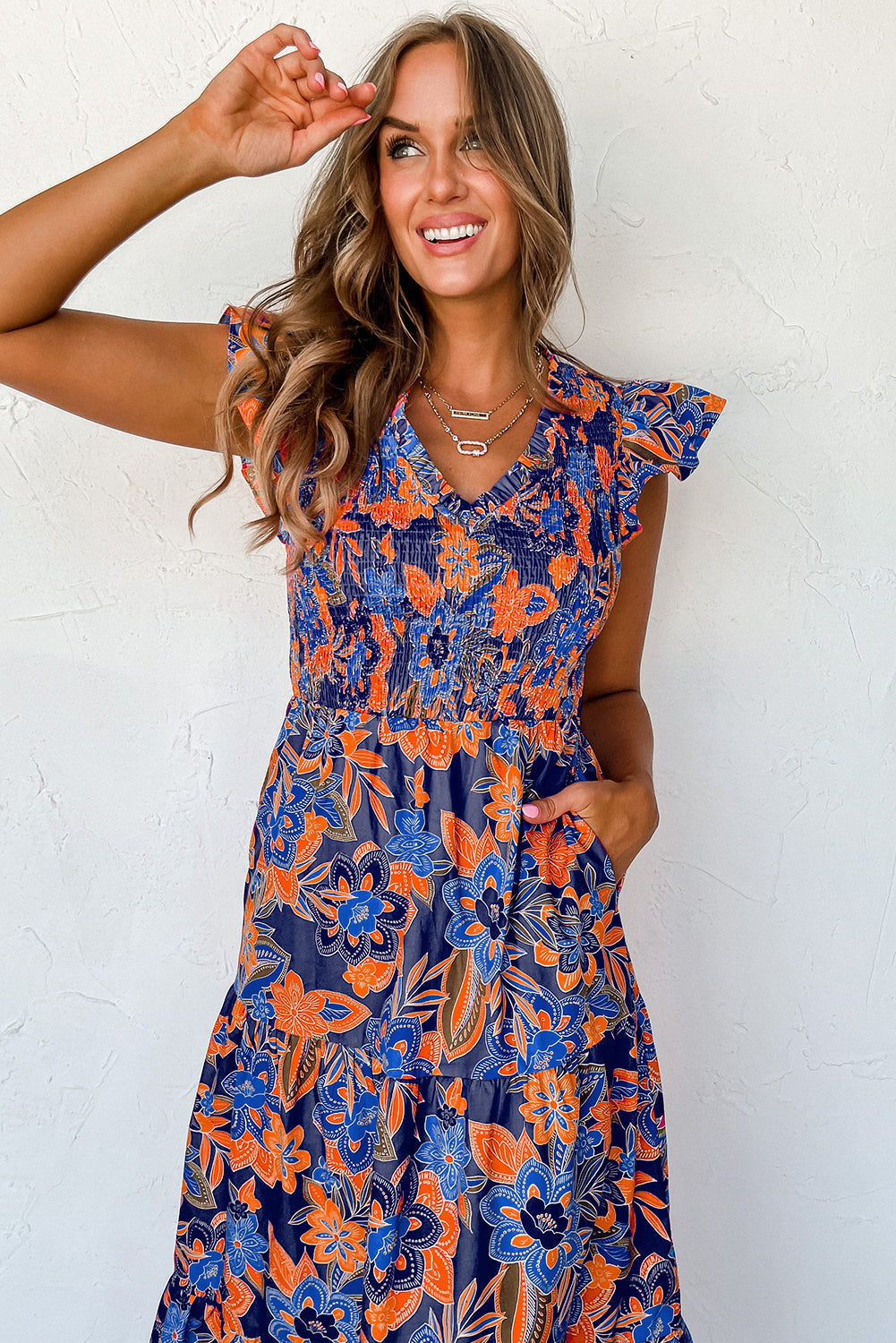 Liana | Floral V-Neck Dress with Ruffles - Motheero