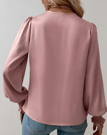 Elise | Elegant Draped Long‑Sleeve Blouse - Motheero