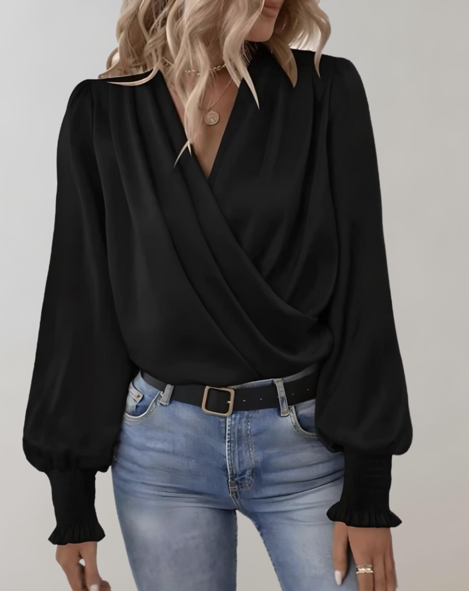 Elise | Elegant Draped Long‑Sleeve Blouse - Motheero