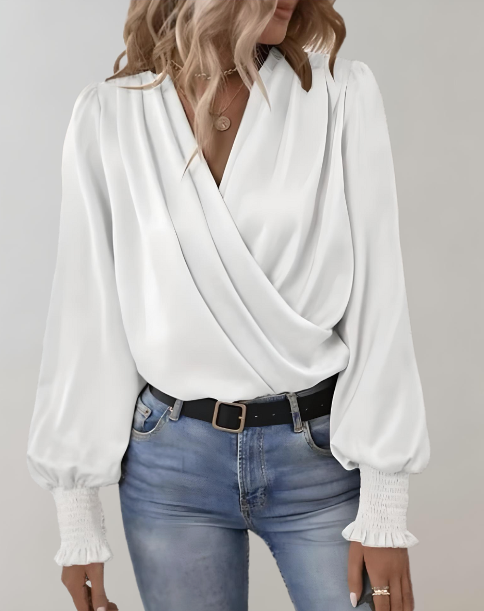 Elise | Elegant Draped Long‑Sleeve Blouse - Motheero