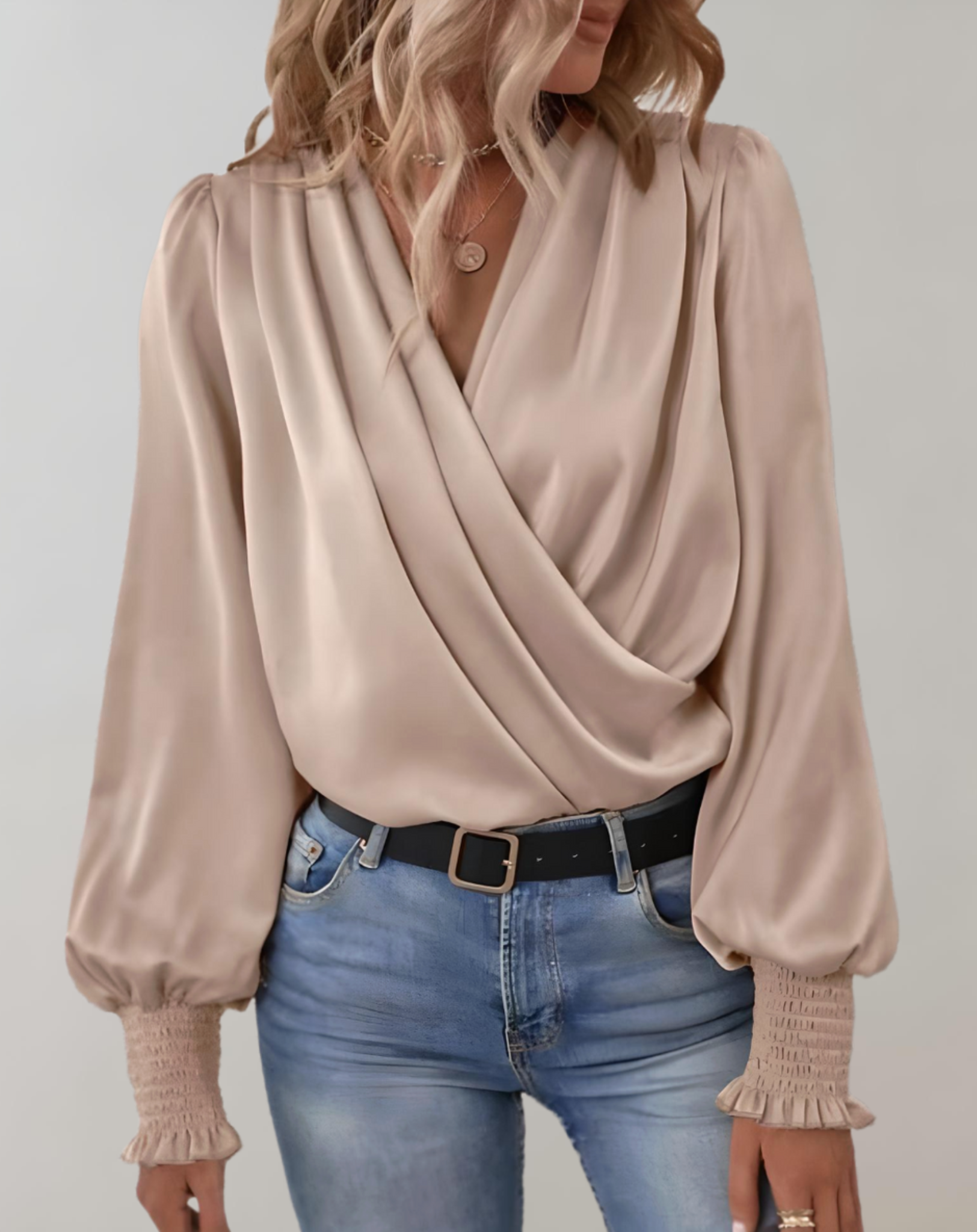 Elise | Elegant Draped Long‑Sleeve Blouse - Motheero