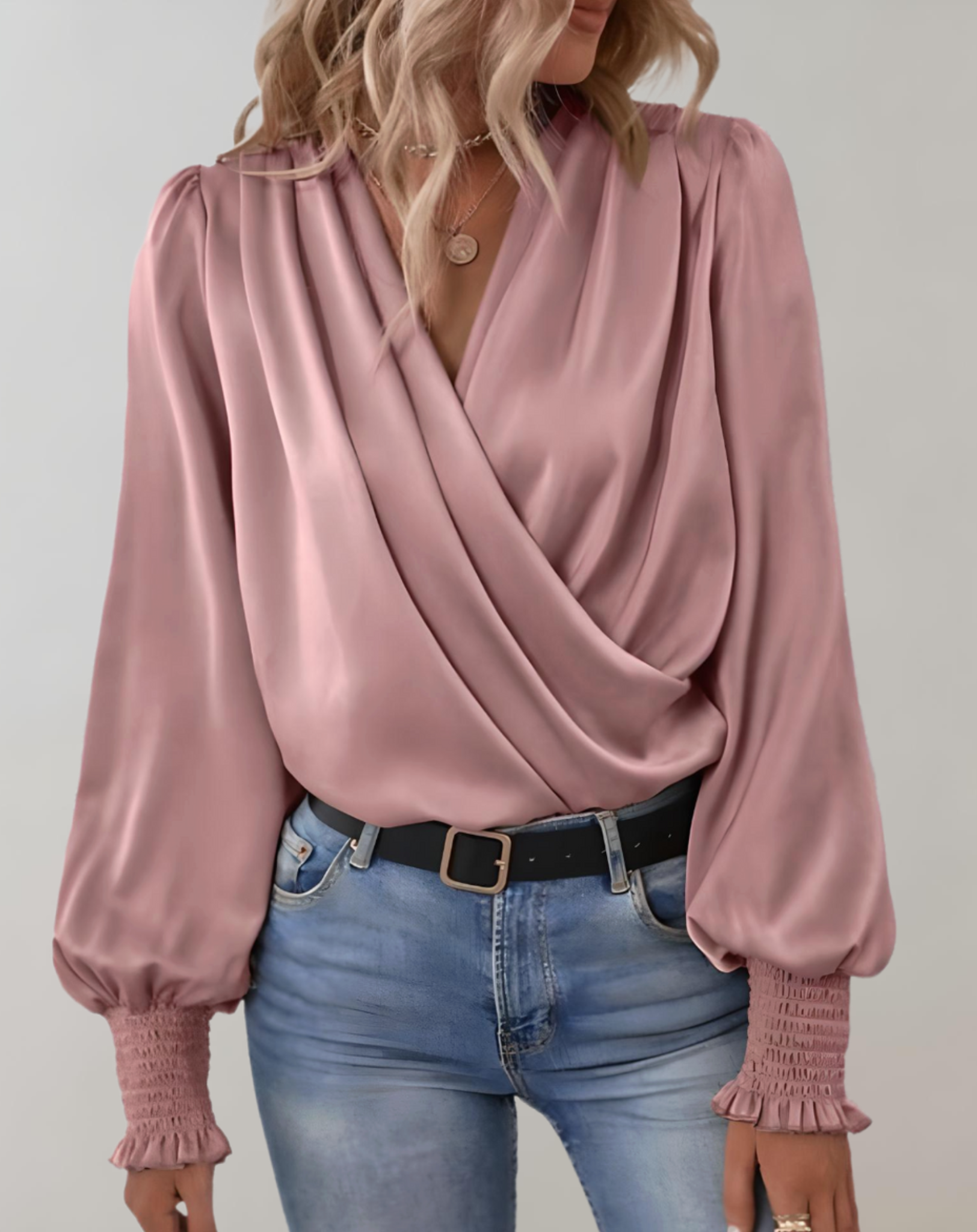 Elise | Elegant Draped Long‑Sleeve Blouse - Motheero
