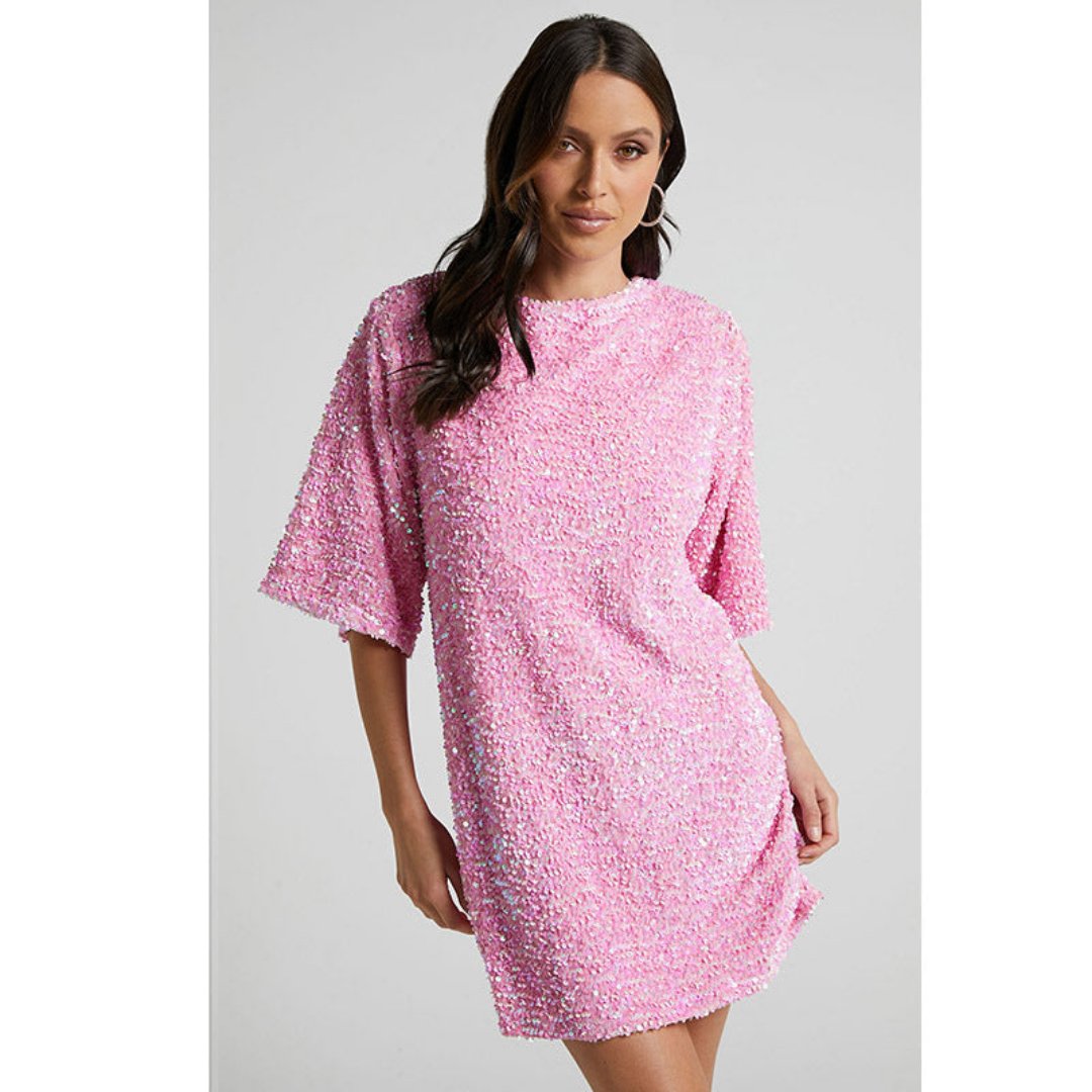 Kyna | Sparkly Mini Dress with Half Sleeves - Motheero