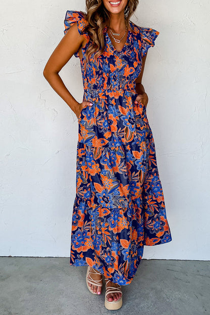 Liana | Floral V-Neck Dress with Ruffles - Motheero