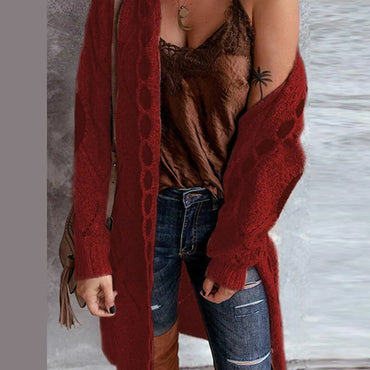 Amaya | Trendy Knit with Contrast Patches Long Cardigan