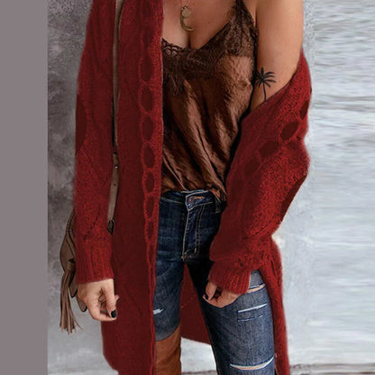 Amaya | Trendy Knit with Contrast Patches Long Cardigan