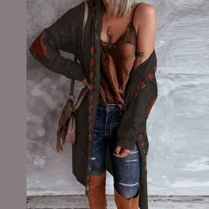 Amaya | Trendy Knit with Contrast Patches Long Cardigan