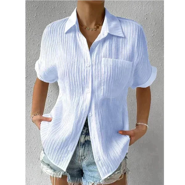 Nina |  Chic Ribbed Polo Shirt - Motheero