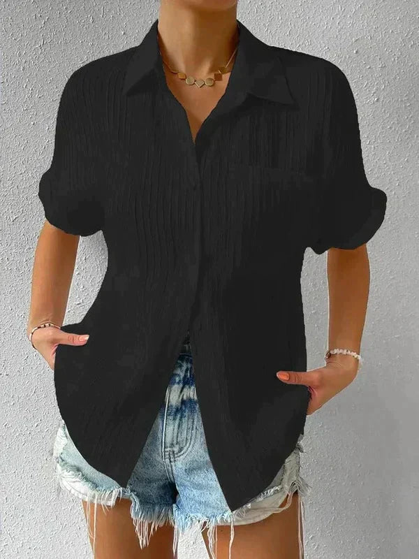 Nina |  Chic Ribbed Polo Shirt - Motheero