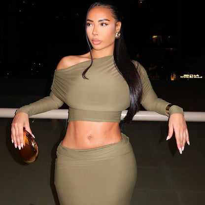 Cleo Set | Long Skirt & Long-Sleeve Crop Top