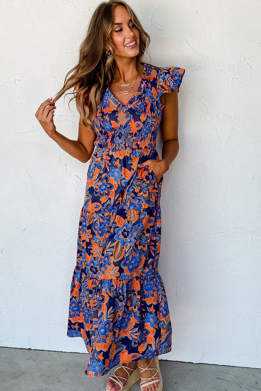 Liana | Floral V-Neck Dress with Ruffles - Motheero