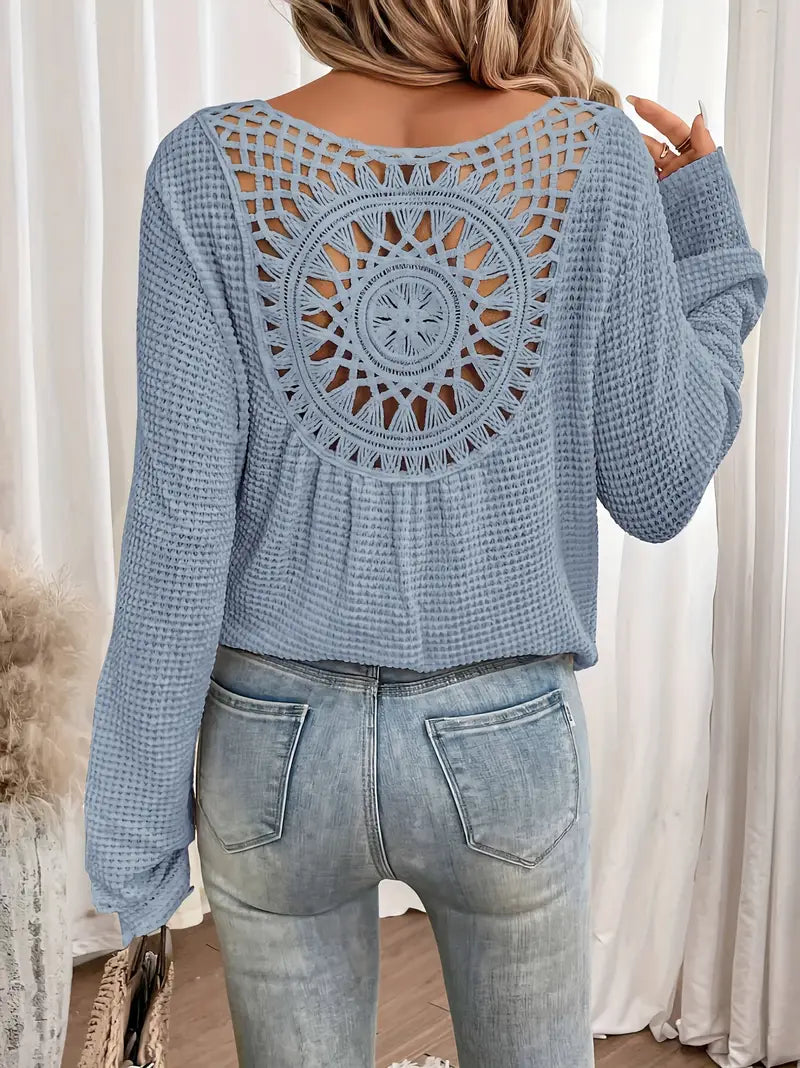 Celina | Women V-Neck Patterned Back Long Cuffed Sleeve Sweater