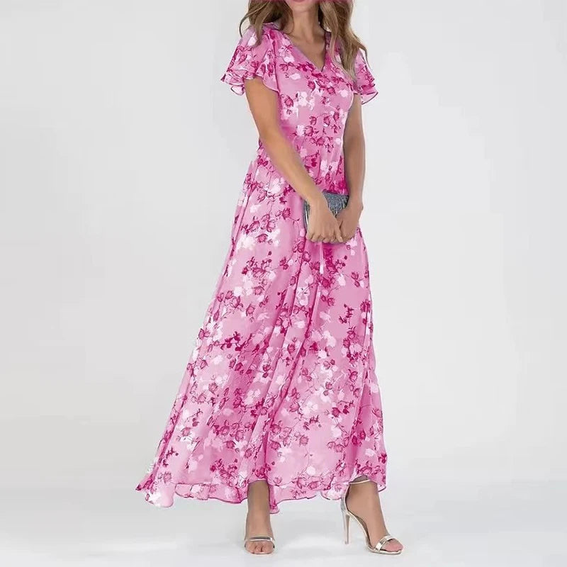 Faya | Floral Summer Dress with Ruffle Sleeves - Motheero