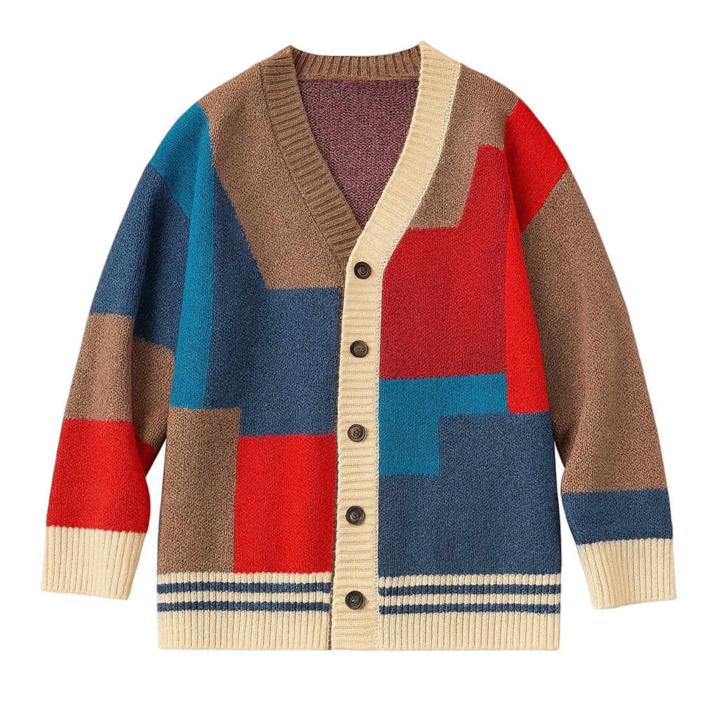 Felix | 90s Patchwork Cardigan — Bold Colorblock Knit for Everyday Expression