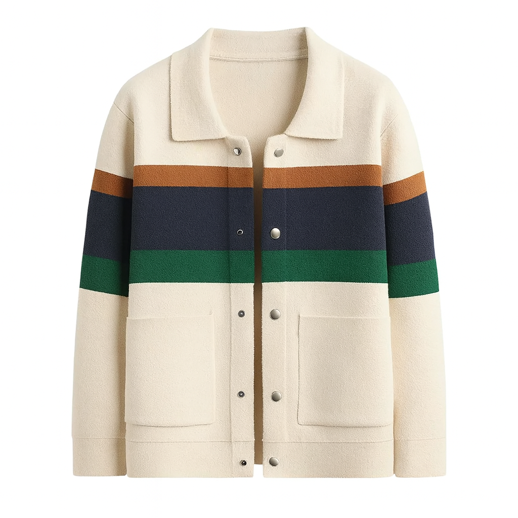 Andrei | Color Stripes Knitted Cardigan Artisanal Comfort with Visual Depth