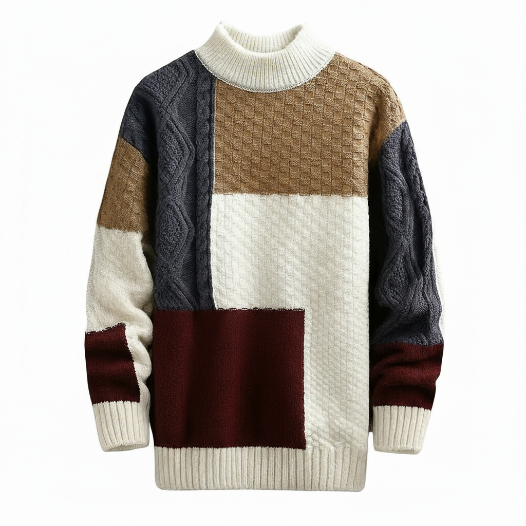 Orion | Men Structured Knit Sweater with Color Patches