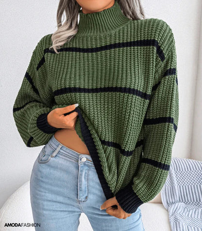 Margo | Women Striped Turtleneck Sweater
