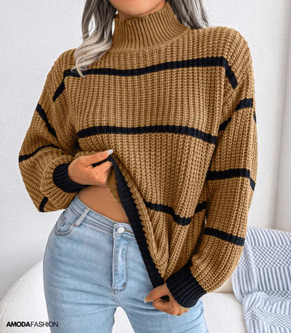 Margo | Women Striped Turtleneck Sweater