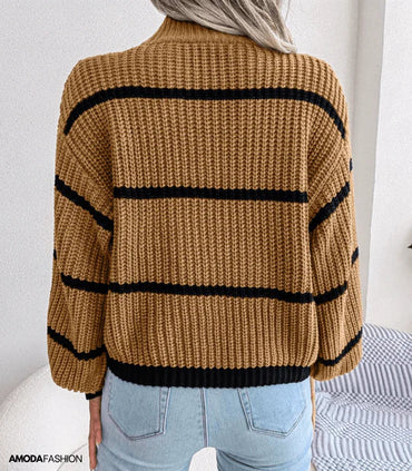 Margo | Women Striped Turtleneck Sweater