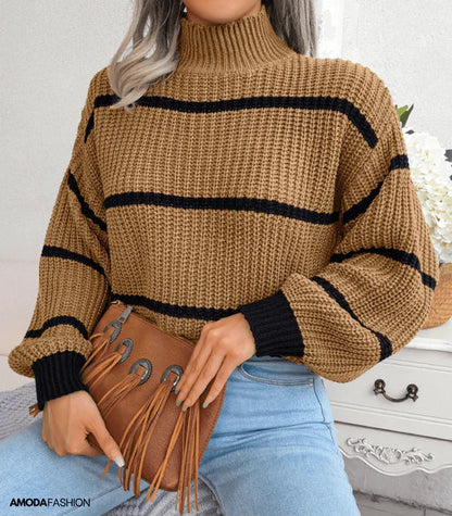 Margo | Women Striped Turtleneck Sweater