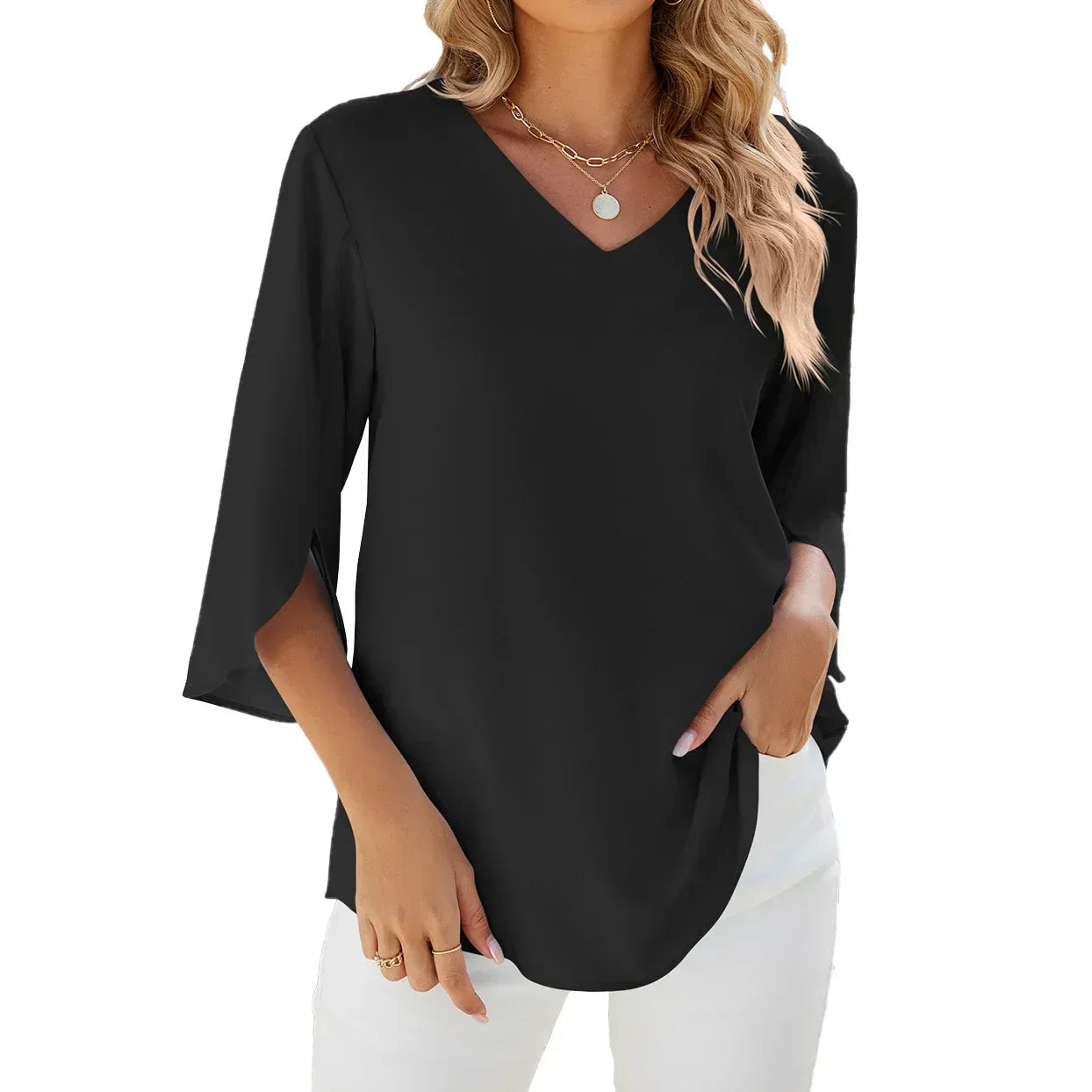 Barbara | Elegant V‑Neck Blouse - Motheero