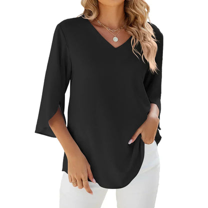 Barbara | Elegant V‑Neck Blouse - Motheero