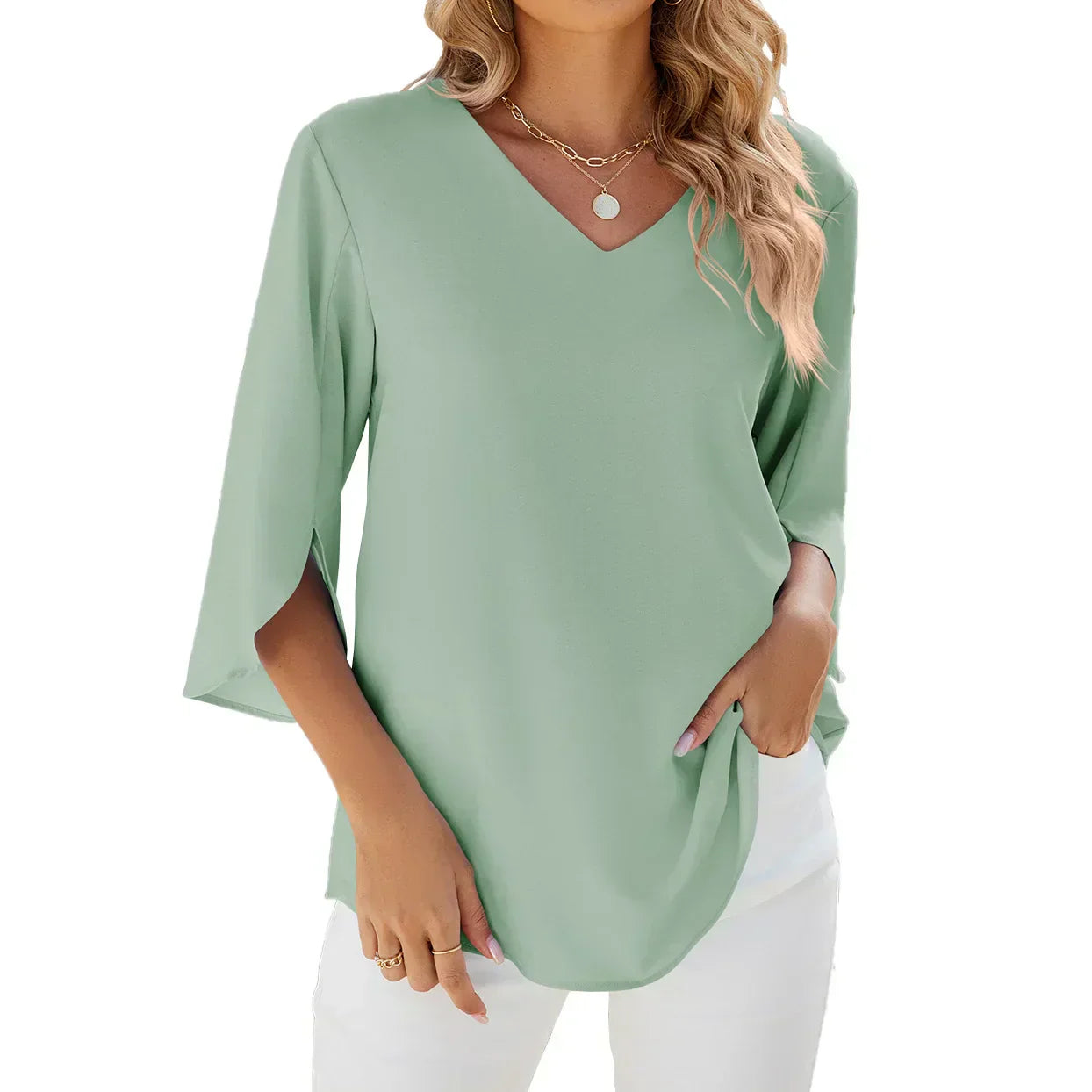 Barbara | Elegant V‑Neck Blouse - Motheero