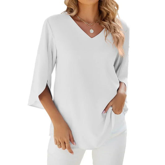 Barbara | Elegant V‑Neck Blouse - Motheero