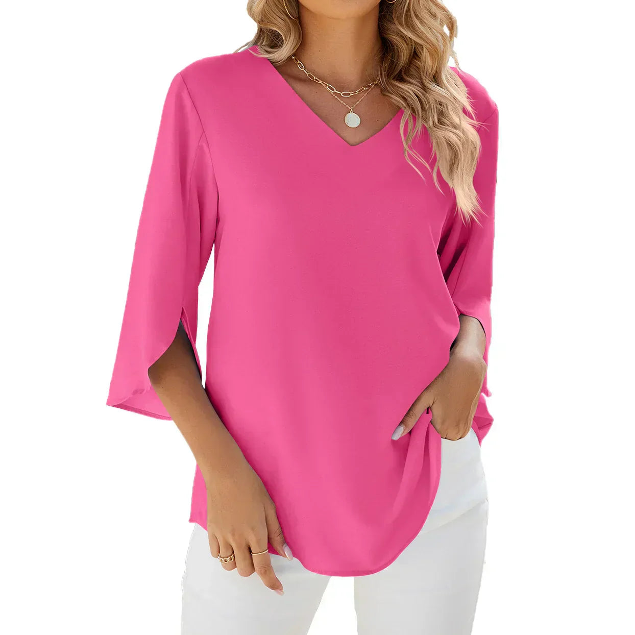 Barbara | Elegant V‑Neck Blouse - Motheero