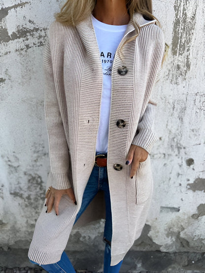Elara | Long Ribbed Hooded Coat - Motheero