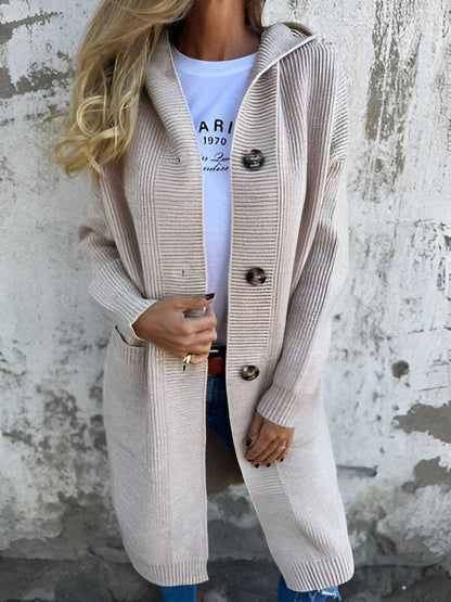 Elara | Long Ribbed Hooded Coat - Motheero