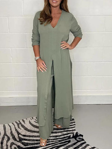 Emelia | Relaxed Two‑Piece Set extra Long Blouse and Wide Leg Trousers