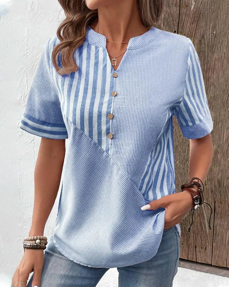 Marina | Relaxed Striped Cotton  Blouse - Motheero