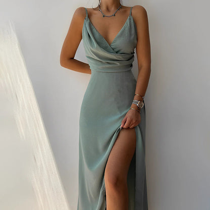 Christine | Deep V-Neck Maxi Dress with Slit - Motheero